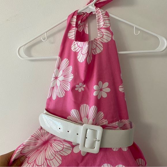 RARE EDITIONS RETRO PINK FLORAL HALTER DRESS - Picture 2 of 10